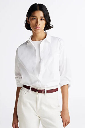 Kadın Oversize Poplin Gömlek - Beyaz | 34