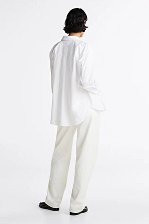 Kadın Oversize Poplin Gömlek - Beyaz | 34