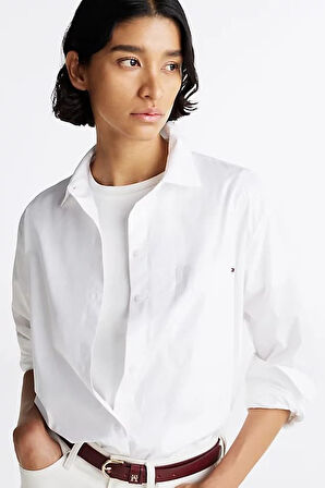 Kadın Oversize Poplin Gömlek - Beyaz | 34