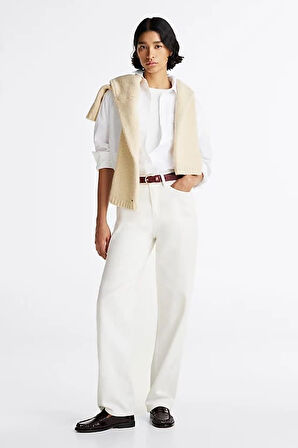 Kadın Oversize Poplin Gömlek - Beyaz | 38
