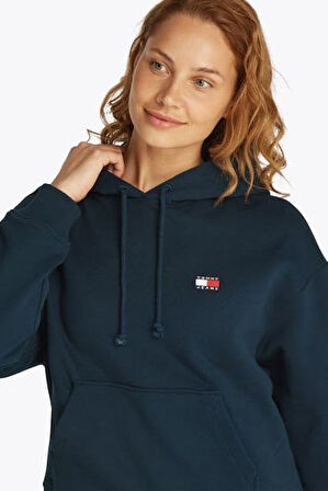 Kadın Boxy Fit Kapüşonlu Logolu Sweatshirt - Lacivert | XS