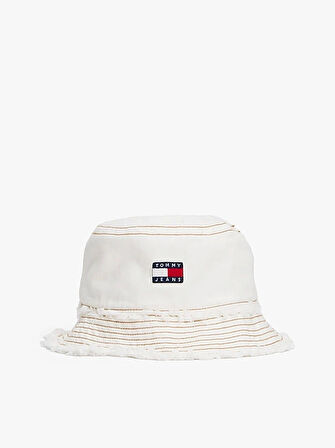Tommy Hilfiger Kadın  Beyaz Miras Yıpranmış Kot Kova Şapka