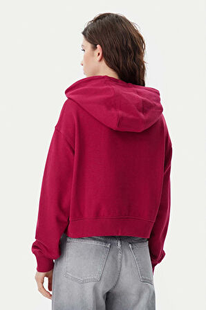 Kadın Tjw Script Logo Kapüşonlu Sweatshirt - Bordo | XL