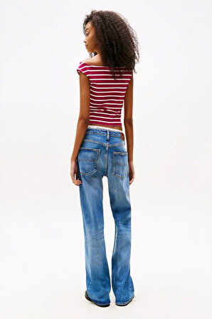 Tommy  Jeans Kadın   Çizgili Tekne Yaka Slim T-Shirt