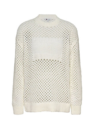 Tommy Jeans Bisiklet Yaka Normal Beyaz Kazak Kadın DW0DW20262YBH
