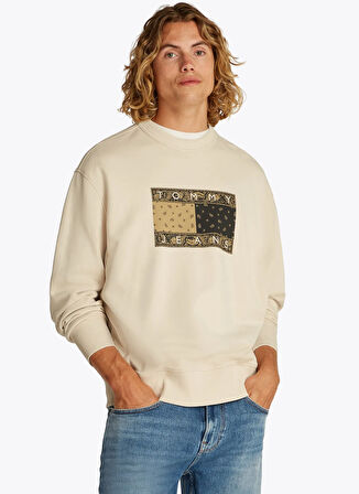 Tommy Jeans Bisiklet Yaka Bej Erkek Sweatshırt DM0DM20832ACG TJM RLX PAISLEY FLG