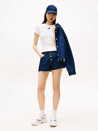 Tommy Jeans TJW SLIM BADGE RIB TEE Kadın Beyaz T-shirt DW0DW17881YBL