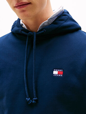 TOMMY HILFIGER Erkek Marka Logolu Kapüşonlu  Organik Pamuklu Kanguru Ceplli Günlük Kullanıma Uygun Lacivert Sweatshirt DM0DM20258 C1G