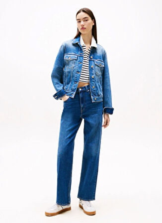 Tommy Jeans Yüksek Bel Düz Paça Slim Straight Koyu Mavi Kadın Denim Pantolon DW0DW200541BK