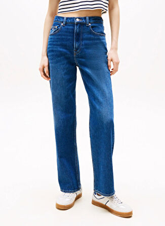 Tommy Jeans Yüksek Bel Düz Paça Slim Straight Koyu Mavi Kadın Denim Pantolon DW0DW200541BK