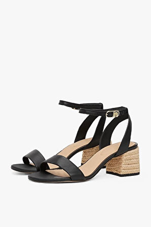 Kadın Th Deri Espadrille Topuklu Sandalet - Siyah | 39