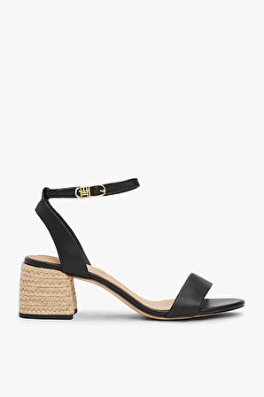 Kadın Th Deri Espadrille Topuklu Sandalet - Siyah | 39