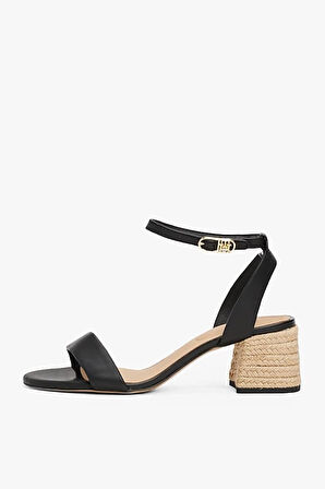 Kadın Th Deri Espadrille Topuklu Sandalet - Siyah | 39
