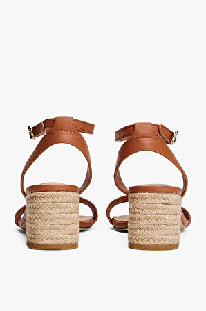Kadın Th Deri Espadrille Topuklu Sandalet - Kahverengi | 37