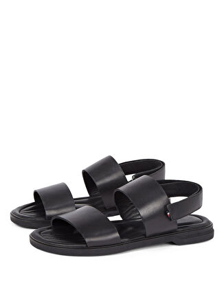 Tommy Hilfiger Deri Siyah Erkek Sandalet PREMIUM HILFIGER STRAPPY LH SAND