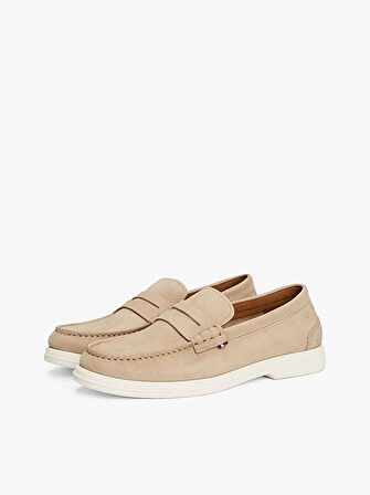 Tommy Hilfiger  Erkek  Bej Deri Logolu  Loafer
