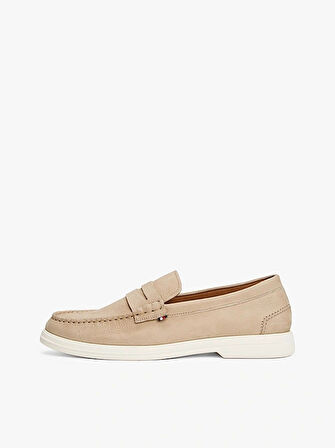 Tommy Hilfiger  Erkek  Bej Deri Logolu  Loafer