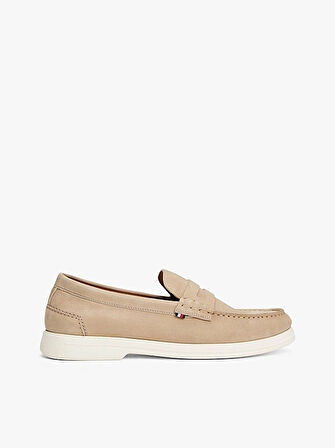 Tommy Hilfiger  Erkek  Bej Deri Logolu  Loafer
