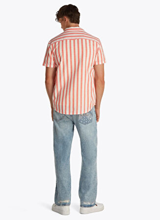 Tommy Jeans Regular Fit Turuncu Çizgili Erkek Gömlek DM0DM208940FB TJM REG LINEN BLEND