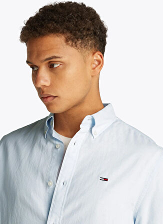 Tommy Jeans Regular Fit Mavi Düz Erkek Gömlek DM0DM20875C3Q TJM REG LINEN BLEND