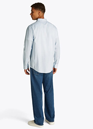 Tommy Jeans Regular Fit Mavi Düz Erkek Gömlek DM0DM20875C3Q TJM REG LINEN BLEND