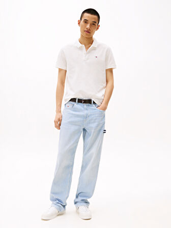 TOMMY HILFIGER Erkek Marka Logolu Organik Pamuklu Polo Yakalı Kısa  Kollu Günlük Kullanıma Uygun Şık Görünümlü Beyaz1 Polo Yaka T-Shirt DM0DM20676 YBL