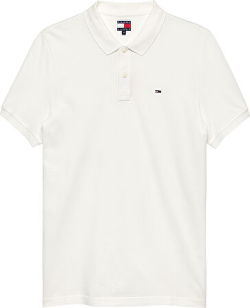 TOMMY HILFIGER Erkek Marka Logolu Organik Pamuklu Polo Yakalı Kısa  Kollu Günlük Kullanıma Uygun Şık Görünümlü Beyaz1 Polo Yaka T-Shirt DM0DM20676 YBL