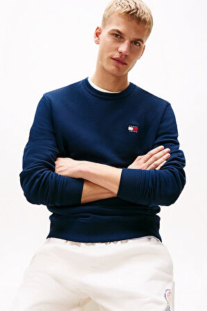 Erkek Reg Badge Bisiklet Yaka Sweatshirt - Lacivert | L