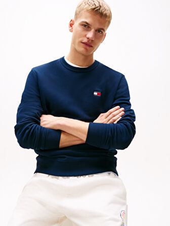 TOMMY HILFIGER Erkek Marka Logolu Bisiklet Yakalı Pamuklu Lacivert Sweatshirt DM0DM20660 C1G