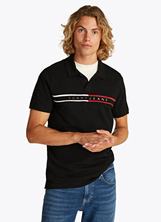 Tommy Jeans Siyah Erkek Polo T-Shirt DM0DM20916BDS TJM SLIM CHEST FLG