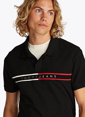 Tommy Jeans Siyah Erkek Polo T-Shirt DM0DM20916BDS TJM SLIM CHEST FLG