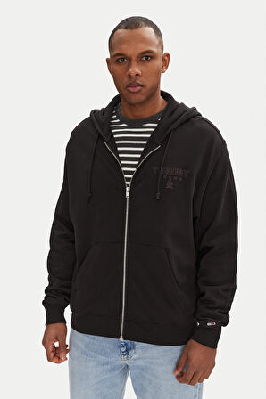 Erkek Tjm Varsity Tonal Fermuarlı Sweatshirt - Siyah | M