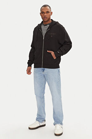 Erkek Tjm Varsity Tonal Fermuarlı Sweatshirt - Siyah | M