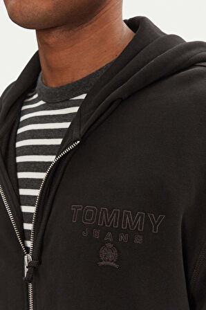 Erkek Tjm Varsity Tonal Fermuarlı Sweatshirt - Siyah | M