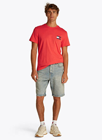 Tommy Jeans Bisiklet Yaka Turuncu Erkek T-Shirt DM0DM20740SN6 TJM SLIM ESSNT FLG