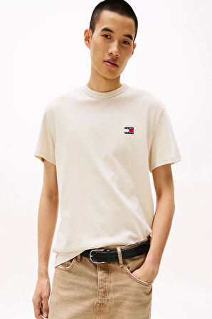 Tommy Hilfiger Erkek  Logolu Bej T-Shirt
