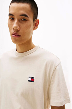 Tommy Hilfiger Erkek  Logolu Bej T-Shirt