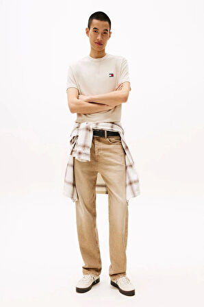 Tommy Hilfiger Erkek  Logolu Bej T-Shirt