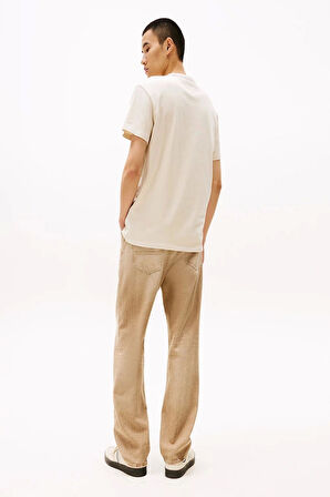 Tommy Hilfiger Erkek  Logolu Bej T-Shirt