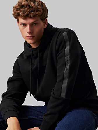 Erkek LOGO TAPE HOODIE Sweatshirt-Siyah | XS