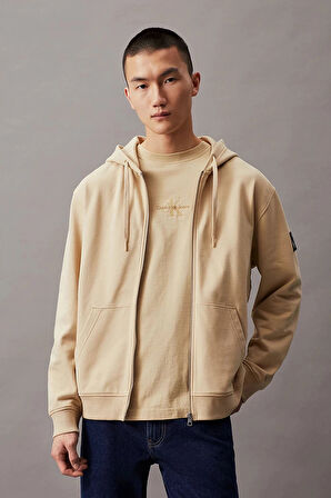 CK Jeans BADGE ZIP THROUGH HOODIE Erkek Haki Ceket J30J325627-RAE