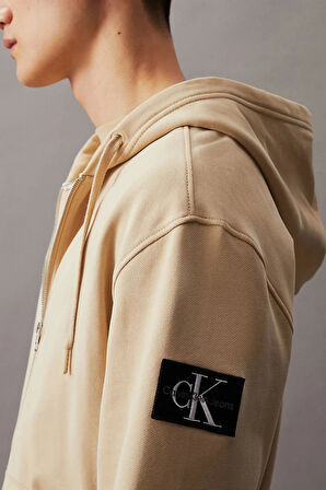 CK Jeans BADGE ZIP THROUGH HOODIE Erkek Haki Ceket J30J325627-RAE