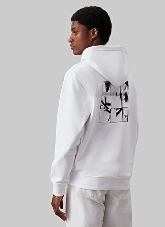 Calvin Klein Jeans Kapüşon Yaka Beyaz Erkek Sweatshırt J30J325639YAF GRID MONOGRAM HOODIE