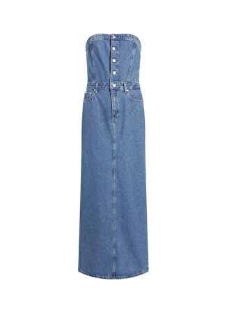 Calvin Klein Jeans Straplez Yaka Düz Mavi Uzun Kadın Elbise STRAPLESS MAXI DRESS