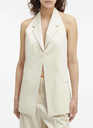 Calvin Klein Krem Kadın Yelek COTTON BLEND OPEN BACK WAISTCOAT