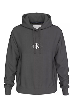 Kadın WASHED MONOLOGO REGULAR HOODIE Sweatshirt-Gri | S