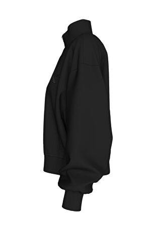 Kadın SATIN APPLIQUE ZIP-THROUGH Sweatshirt-Siyah | S