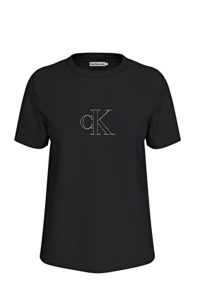 Kadın OUTLINED CK REGULAR TEE T-Shirt-Siyah | XS