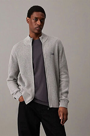 WOVEN LABEL ZIP THROUGH SWEATER