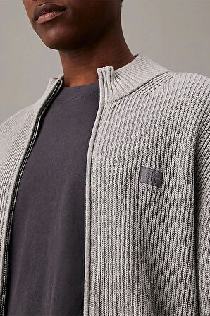 WOVEN LABEL ZIP THROUGH SWEATER